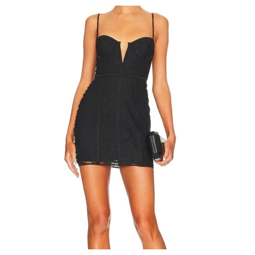 $223 REVOLVE For Love & Lemons Julia Little Black Mini Lace Dress szM Whimsigoth